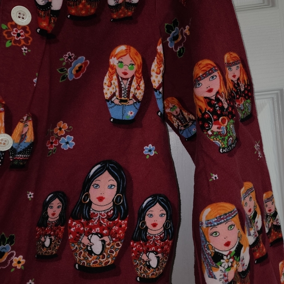 Nick & Nora Hippie Russian Nesting Doll Pajama Top Shirt Cotton Flannel Medium - Picture 11 of 13